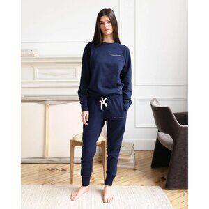 PROVINCE OF CANADA Navy Blue Cotton Terry Embroidered Jogger Sweatpants, Size XS